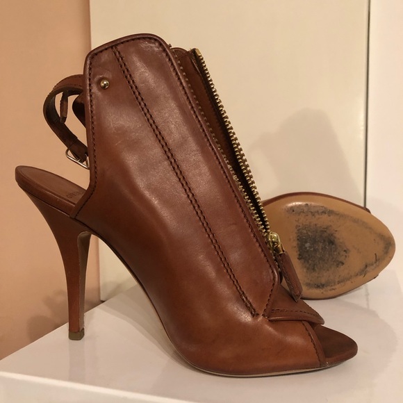 GIVENCHY Peep Toe Zip Front Leather Ankle Boot Gladiator Sandal Cognac, 37.5 - Picture 8 of 10